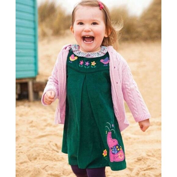 Jojo Maman Bebe Green Corduroy Elephant Applique Dress Size 6-12months - Picture 1 of 9